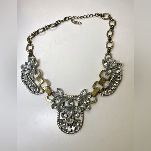 Rhinestone Statement Cluster Bib Necklace Antique Gold